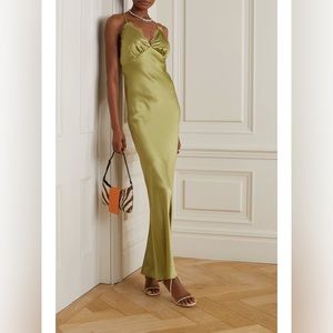 Reformation Maysen Silk Dress in Olive Oil